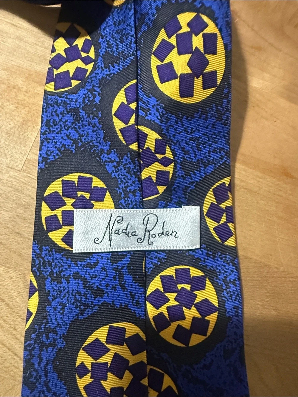 Nadia Roden 100% Silk Blue and Yellow Geometric Men's Tie
